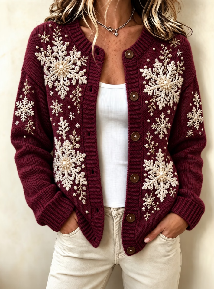 Women's Christmas Snowflake Art Printed Knitted Casual Sweater