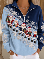 Women's Christmas Santa Art Print Casual Quarter Zip-Up Sweatshirt