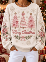 Triple Pink Christmas Trees with "Merry Christmas" Embroidery Sweatshirt
