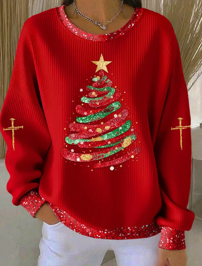 Women Vintage Christmas Tree Casual Sweatshirt