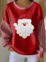 Women Santa Claus Print Knitted Crew Neck Long Sleeve Sweatshirt