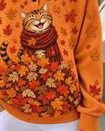 Casual Cat Henley Collar Long Sleeve Sweatshirt