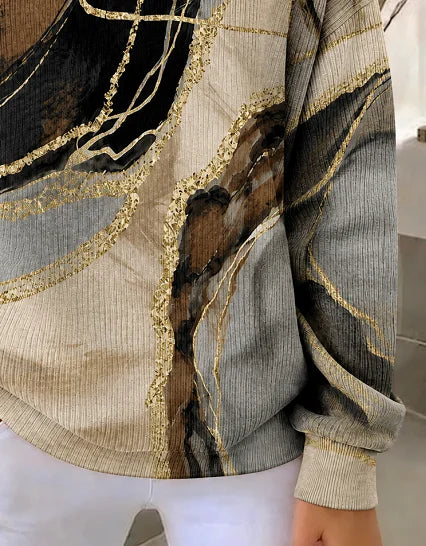 Casual Abstract Henley Collar Long Sleeve Sweatshirt