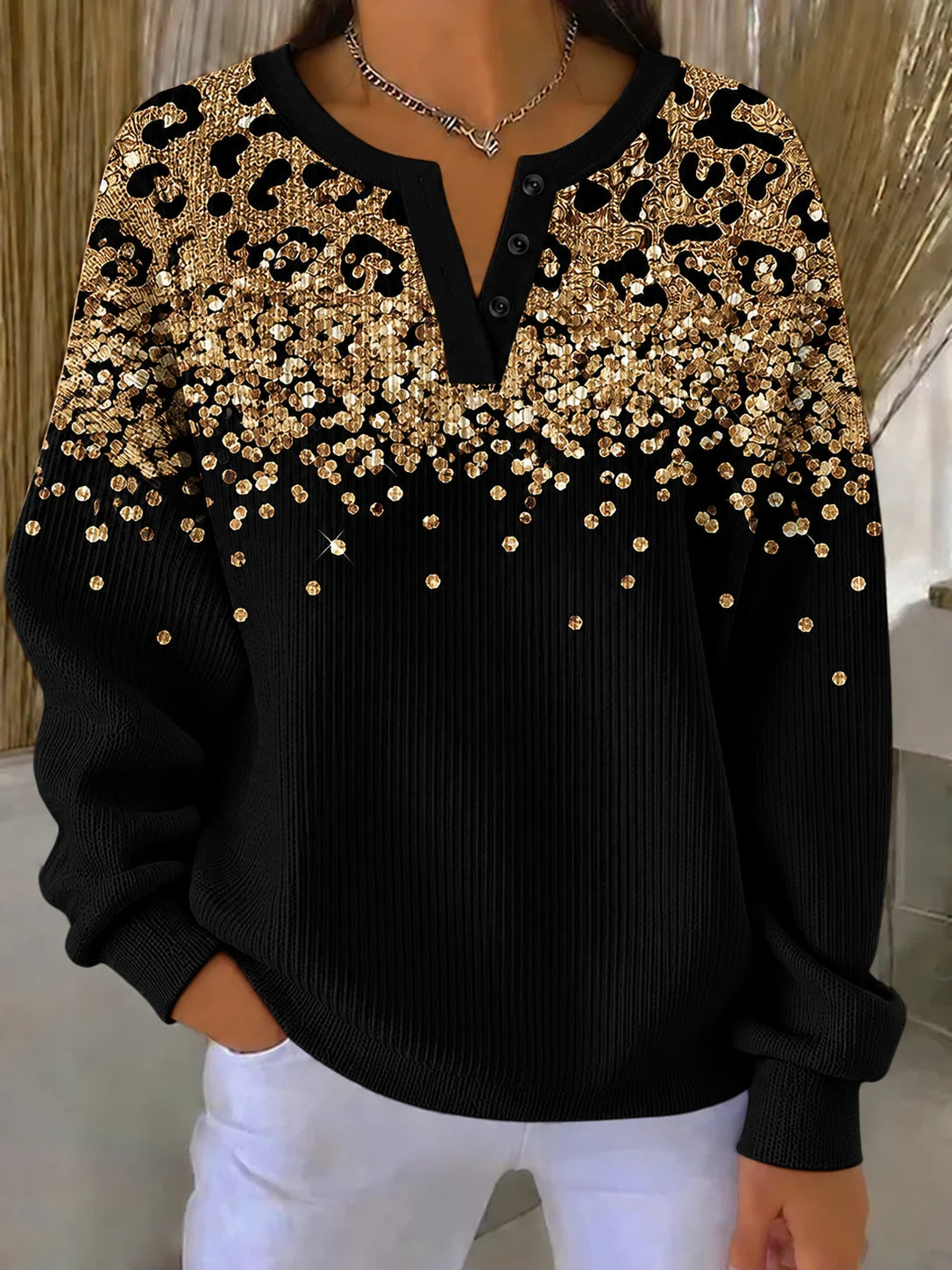 Casual Elegant Abstract Henley Collar Long Sleeve Sweatshirt