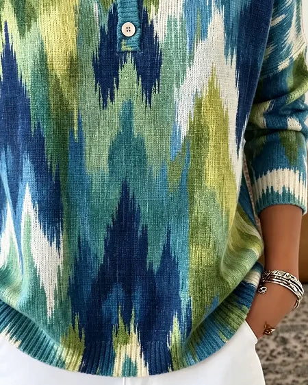 Women Cotton Abstract Long Sleeve Comfy Casual Sweater