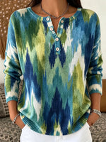 Women Cotton Abstract Long Sleeve Comfy Casual Sweater