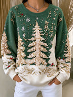 Vintage Christmas Tree Crew Neck Long Sleeve Sweatshirt