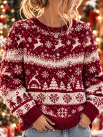 Women Casual Christmas Snowflake And Reindeer Sweater