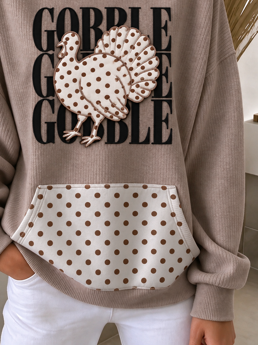 Turkey Pocket Stitching Polka Dots Casual Sweatshirt