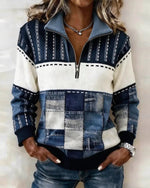 Casual Abstract Stand Collar Long Sleeve Sweatshirt