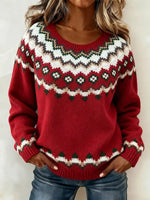 Women Fair Isle Long Sleeve Comfy Vintage Sweater