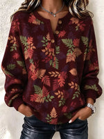 Vintage Henley Collar Casual Regular Fit Floral Sweatshirt