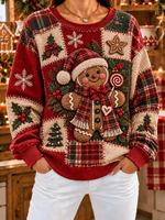 Women Cute Gingerbread Man Christmas Hat Print Sweatshirt