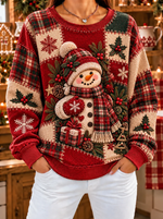 Women Cute Christmas Snowman Print Casual Sweatshirt