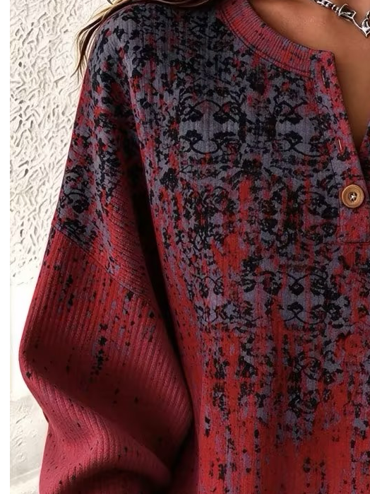 Vintage Abstract Henley Collar Long Sleeve Sweatshirt