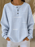 Casual Abstract Stripes Henley Collar Long Sleeve Sweatshirt