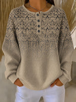 Casual Abstract Elegant Henley Collar Long Sleeve Sweatshirt
