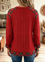 Women's Plaid Trim Cable Knit Festive Christmas Tree Sweater