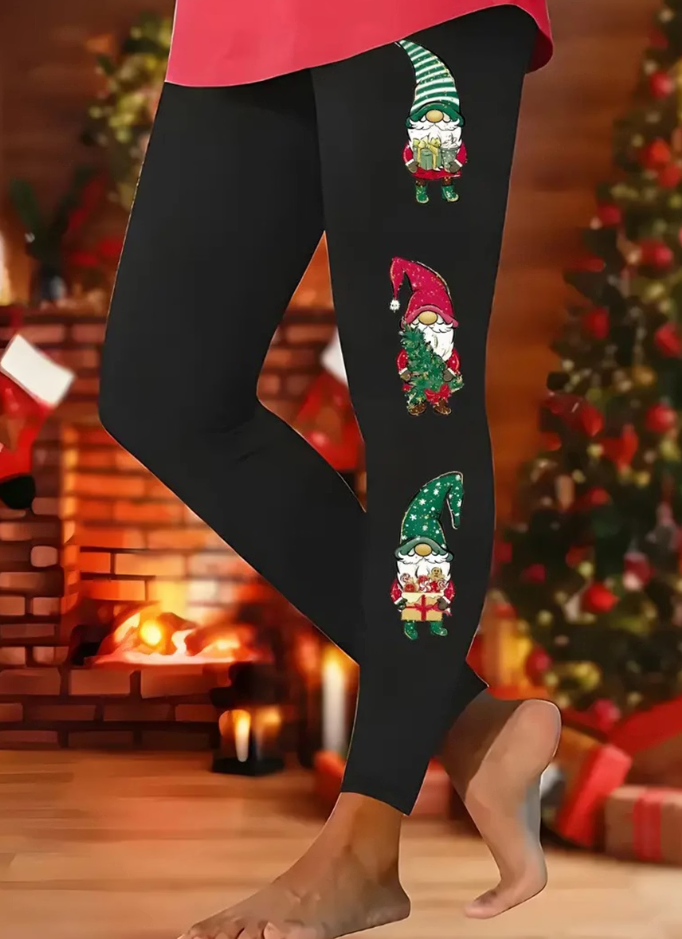 Christmas Gnomes Print Casual Women's Leggings