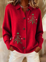 Women's Casual Christmas Tree Jesus Knitted Cardigan