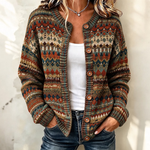 Women Bohemian Retro Gradient Art Print Knit Button Cardigan