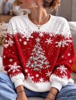 Women CasualShiny Christmas Tree And Snowflake Crew Neck Sweatshirt