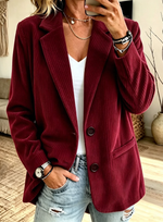 Women Casual Corduroy Lapel Buttoned Long Sleeve Jacket