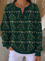 Casual Christmas Tree Henley Collar Long Sleeve Sweatshirt