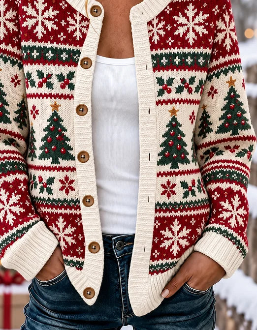 Women Snowflake Long Sleeve Comfy Casual Printing Cardigan