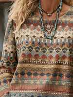 Casual Abstract Bohemian Crew Neck Long Sleeve T-shirt