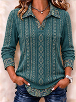 Casual Geometric Ethnic Shawl Collar Long Sleeve Sweatshirt