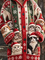 Women Christmas Cat Long Sleeve Comfy Casual Cardigan