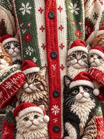 Women Christmas Cat Long Sleeve Comfy Casual Cardigan