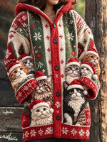 Women Christmas Cat Long Sleeve Comfy Casual Cardigan