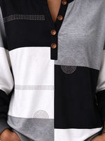 Casual Geometric Color Block Henley Collar Long Sleeve Sweatshirt