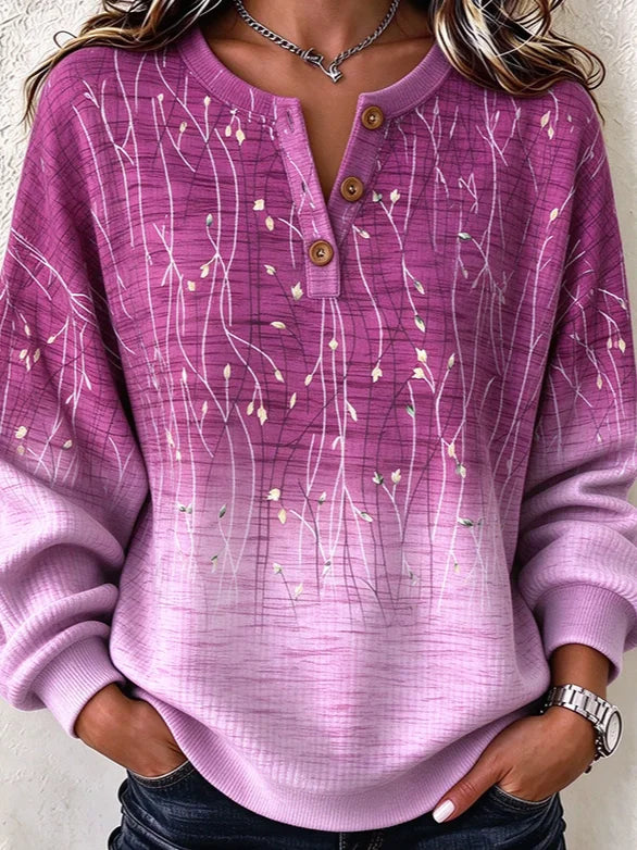 Casual Floral Breathable Henley Collar Long Sleeve Sweatshirt