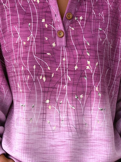 Casual Floral Breathable Henley Collar Long Sleeve Sweatshirt