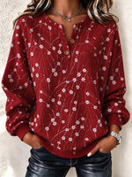 Casual Floral Henley Collar Daily Long Sleeve Sweatshirt
