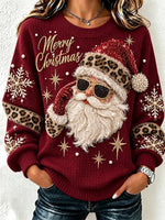 Casual Leopard Santa Claus Crew Neck Long Sleeve Sweatshirt