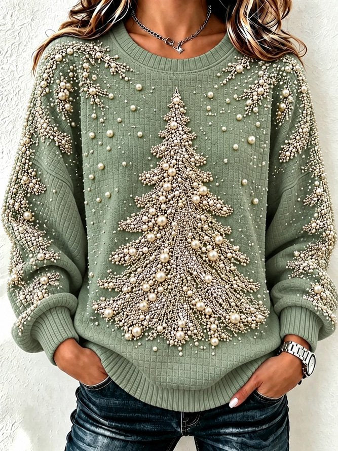 Casual Christmas Tree Crew Neck Holiday Long Sleeve Sweatshirt