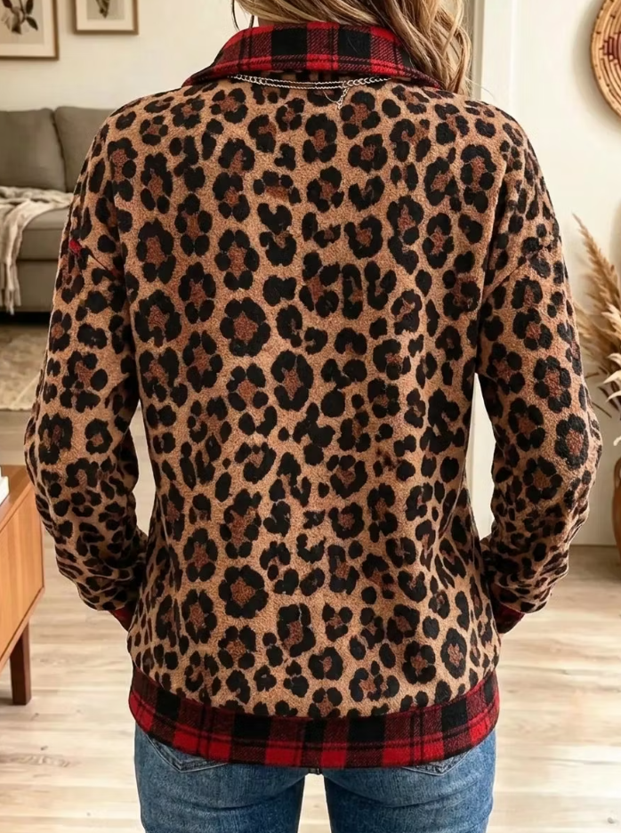 Women's Christmas Tree Leopard Festive Half Zip Pullover