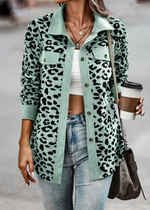 Women Casual Lapel Button Leopard Print Jacket