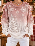 Women Casual Snowflakes And Pine Trees OmbreWaffle Sweatshirt