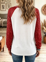 Women Casual Art Sequin Christmas Tree Waffle Sweatshirt
