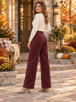 Burgundy Corduroy High Waist Wide Leg Pants