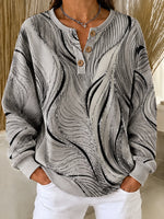 Vintage Abstract Henley Collar Chic Long Sleeve Sweatshirt