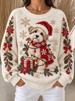 Women Christmas Dog Long Sleeve Comfy Festive Casual Sweater