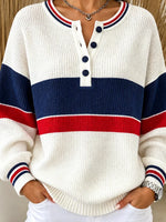 Casual Striped Color BlockHenley Collar Sporty Long Sleeve Sweatshirt