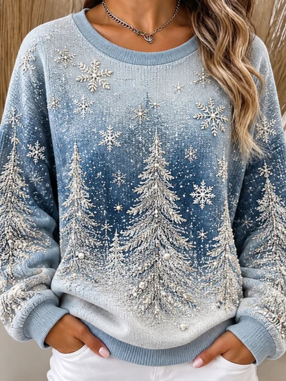 Casual Snowflake Serene Crew Neck Long Sleeve Sweatshirt