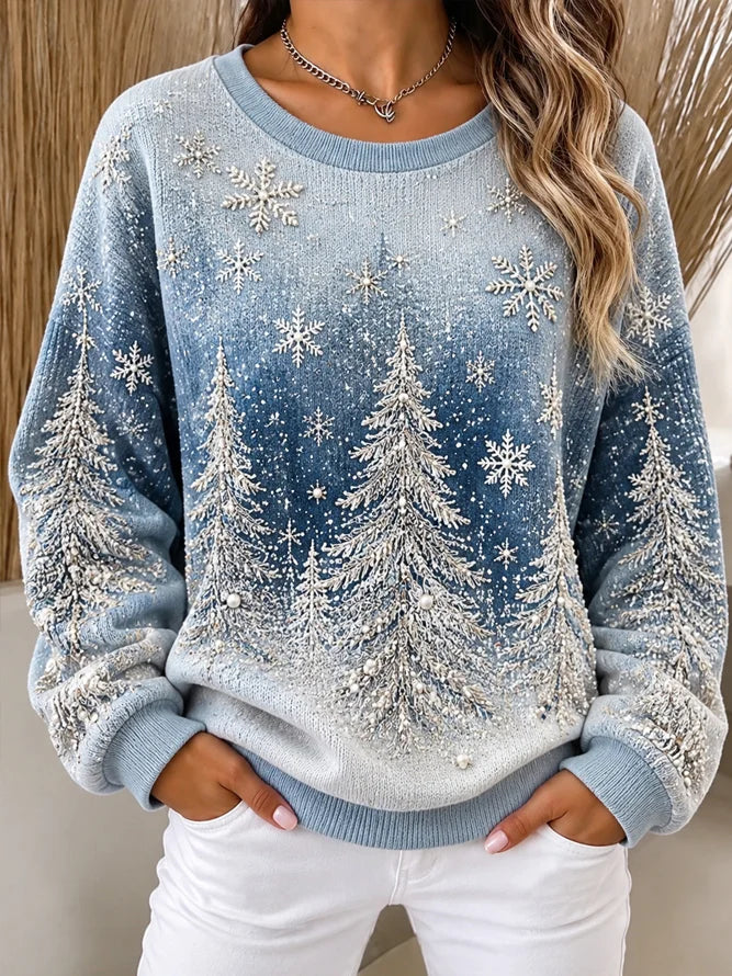 Casual Snowflake Serene Crew Neck Long Sleeve Sweatshirt